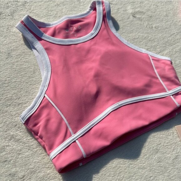 NWT Wilo the Label Ribbed High Neck Pink Sports Bra - Picture 4 of 9